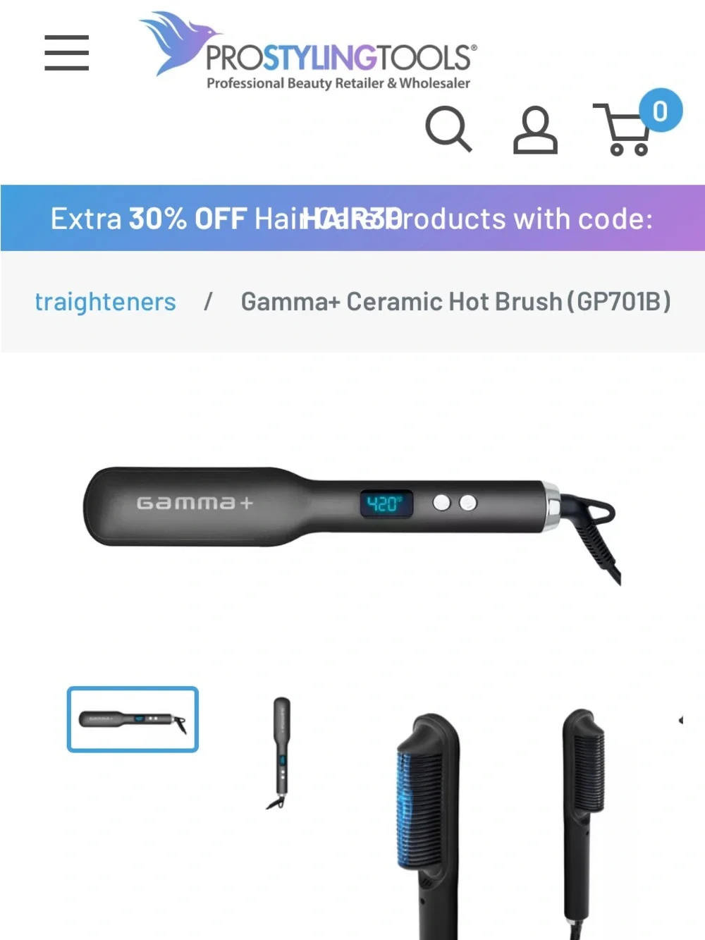 Gamma Black Ceramic Hot Brush - Women Hair Straightener